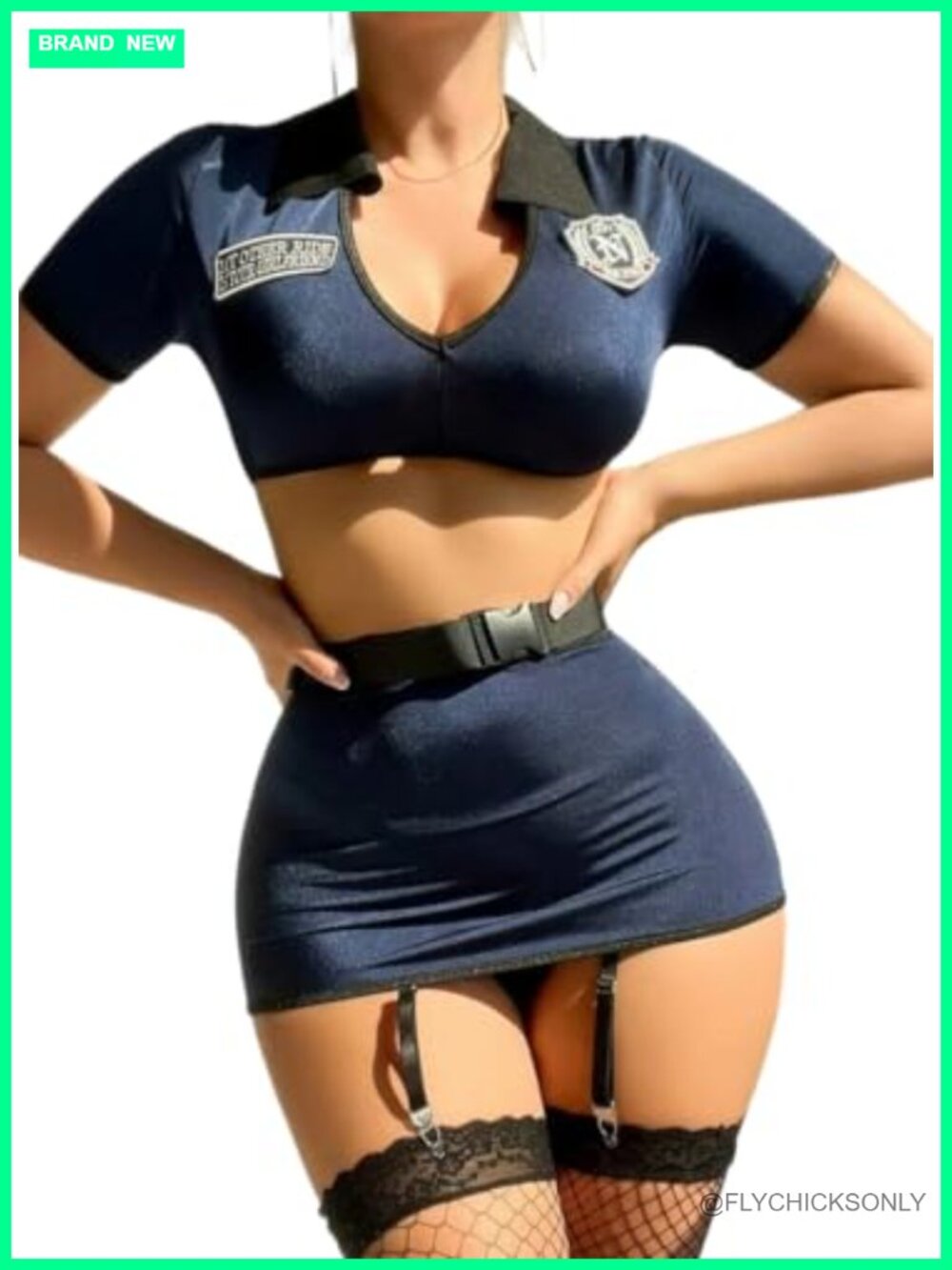 Sexy Police Costume Lingerie Set with Belt 4 Piece Halloween Cosplay